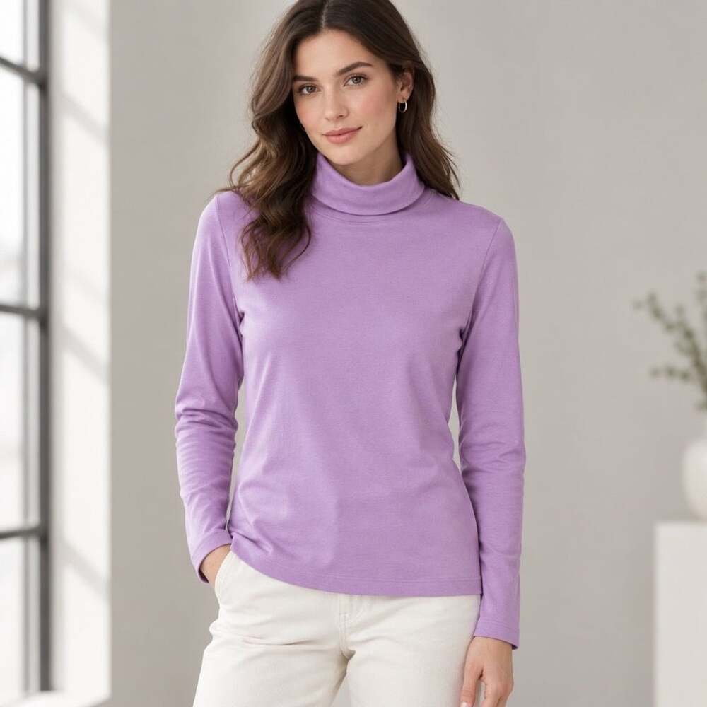 LL Bean Turtleneck Size M Light Purple Cotton Long Sleeve Top
